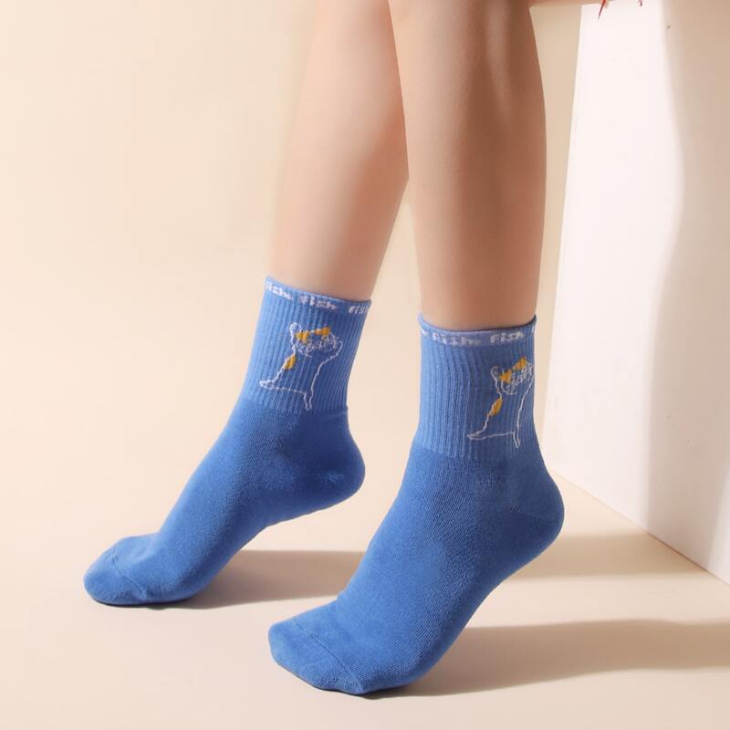 

Cat Print Crew Socks, Multicolor