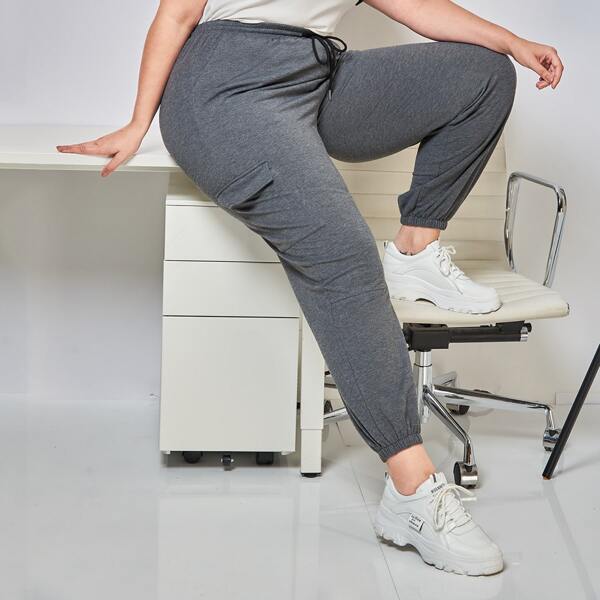 

Plus Flap Pocket Side Drawstring Waist Sweatpants, Grey