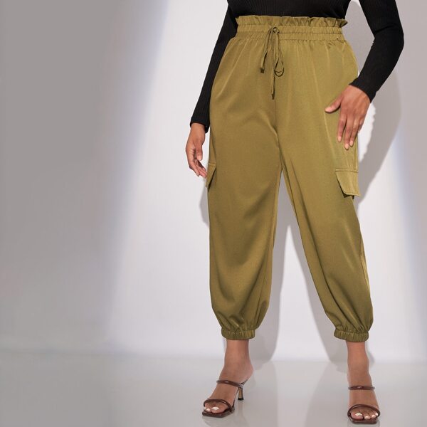 

Plus Knot Front Cargo Pants, Army green