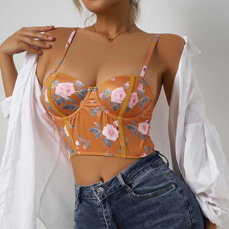 

Floral Print Underwire Bra, Orange