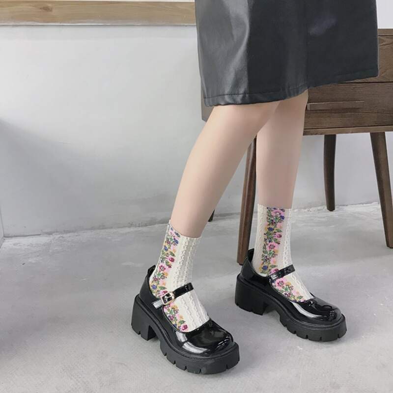 

Buckle Decor Platform Mary Janes, Black
