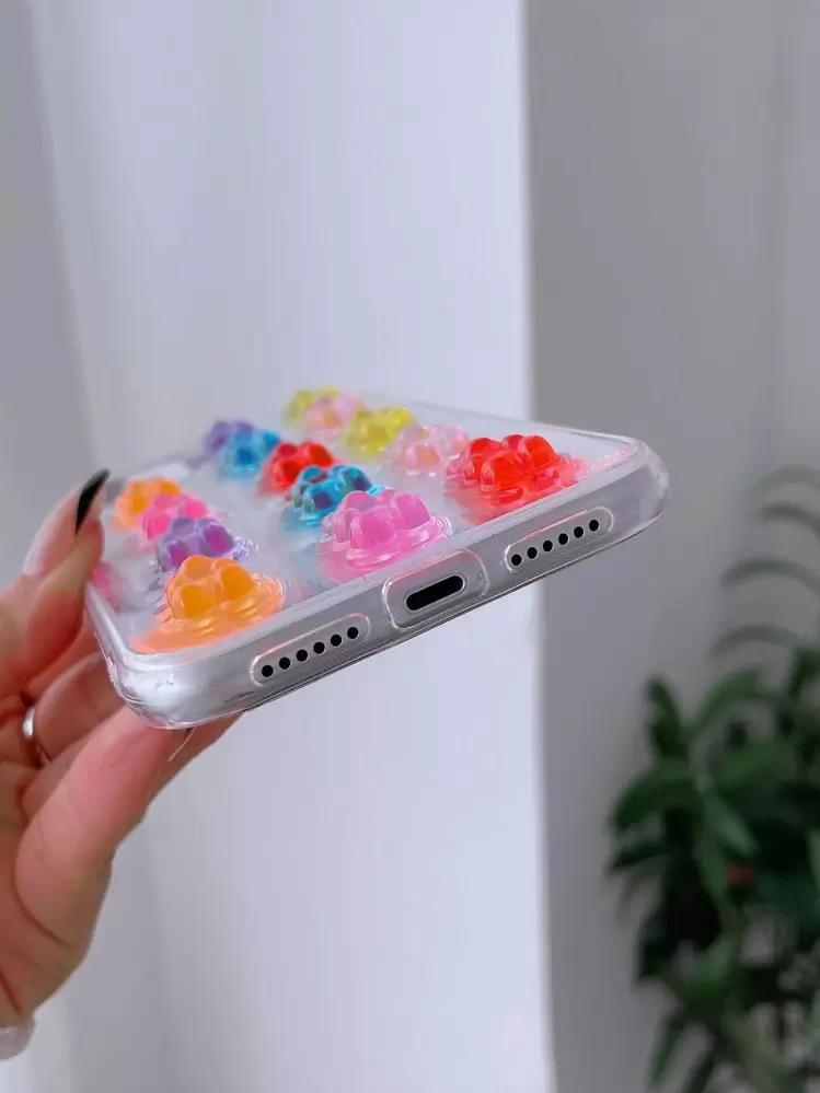 Gummy Bear Print Glitter Clear Case Compatible With iPhone | SHEIN USA