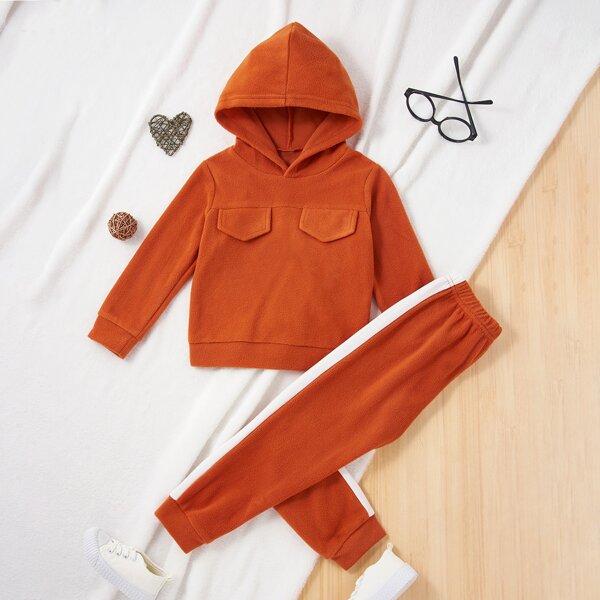 

Toddler Boys Decorative Pocket Hoodie & Contrast Side Seam Sweatpants, Orange
