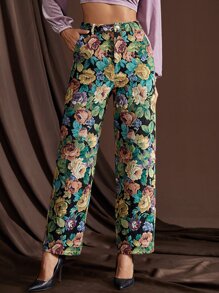 Pantalones jacquard con bolsillo oblicuo - Multicolor - Ver 1