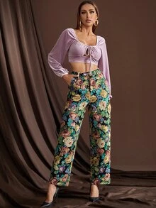 Pantalones jacquard con bolsillo oblicuo - Multicolor - Ver 4