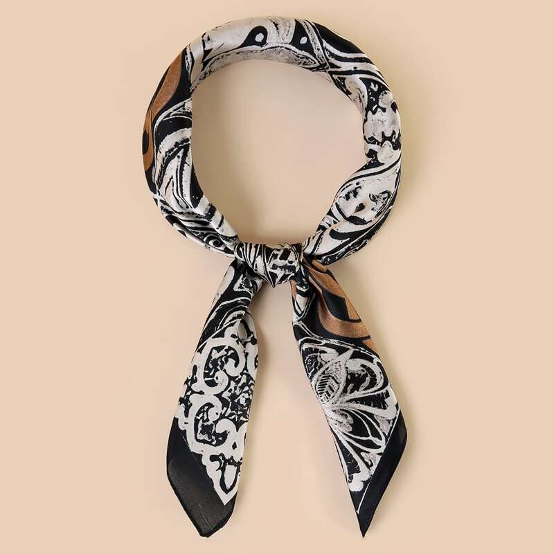 

1pc Graphic Scarf, Black