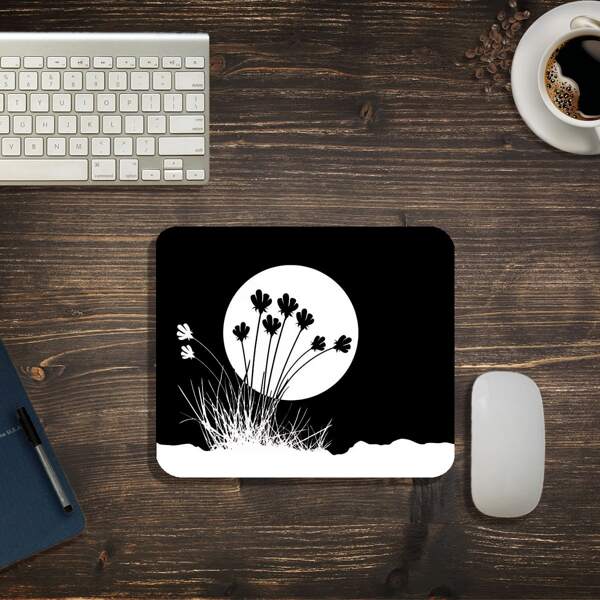 

Plants Pattern Mouse Pad, Black and white