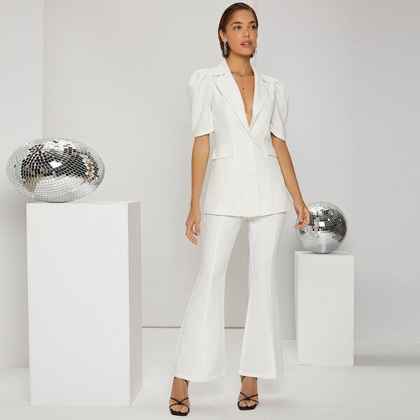 

High Waist Flared Leg Seam Pants, White