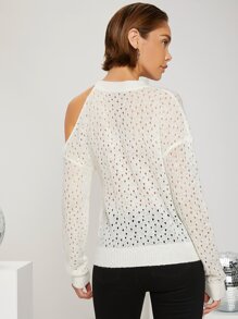 SHEIN 鏤空針織鏤空套頭毛衣 - 白色 - 查看 3