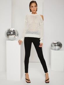 SHEIN 鏤空針織鏤空套頭毛衣 - 白色 - 查看 4