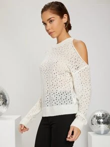 SHEIN 鏤空針織鏤空套頭毛衣 - 白色 - 查看 5