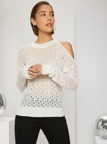 SHEIN 鏤空針織鏤空套頭毛衣 - 白色 - 查看 6