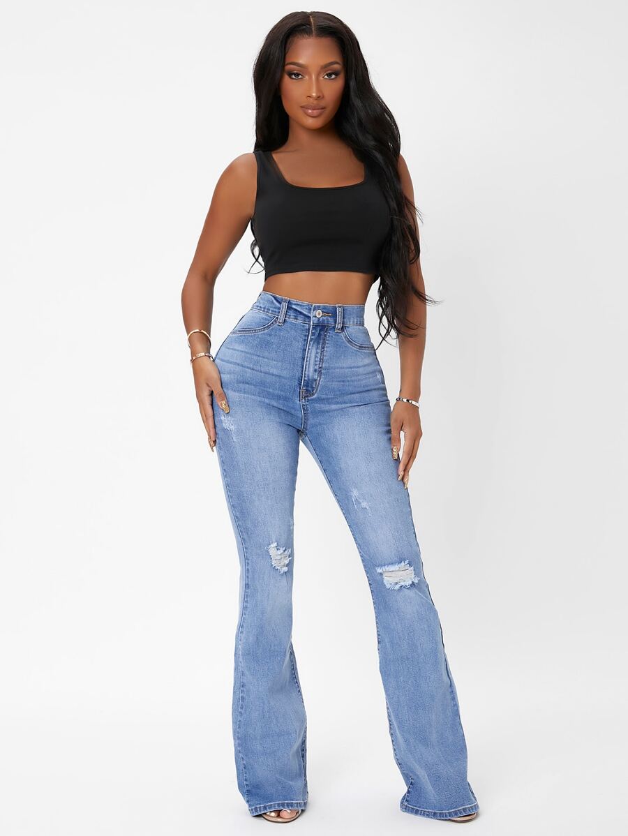 SHEIN SXY Jeans de talle alto desgarro de pierna amplia