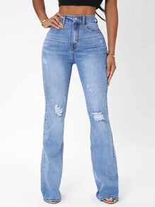 SHEIN SXY Jeans de talle alto desgarro de pierna amplia
