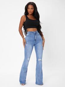 SHEIN SXY Jeans de talle alto desgarro de pierna amplia