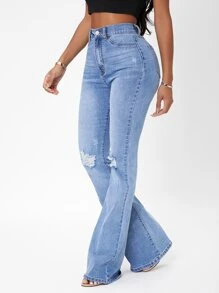 SHEIN SXY Jeans de talle alto desgarro de pierna amplia