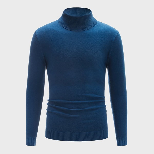

Men Rib-knit High Neck Sweater, Blue