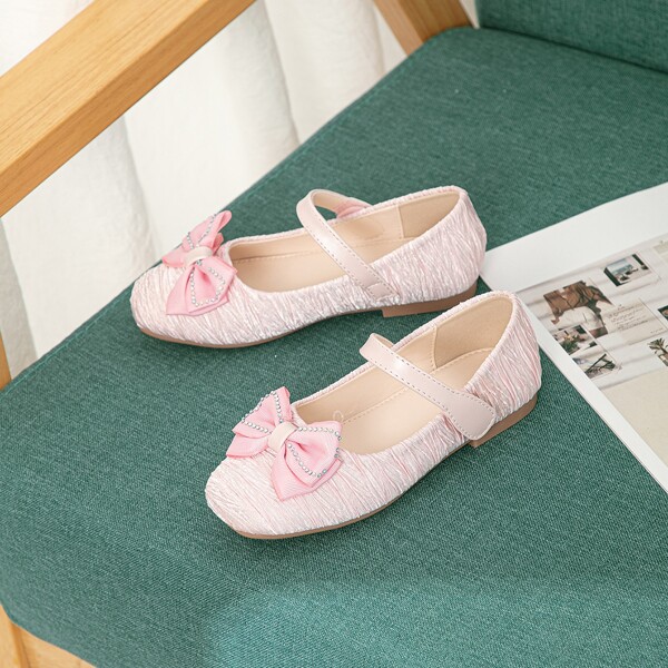 

Girls Rhinestone & Bow Decor Mary Jane Flats, Pink