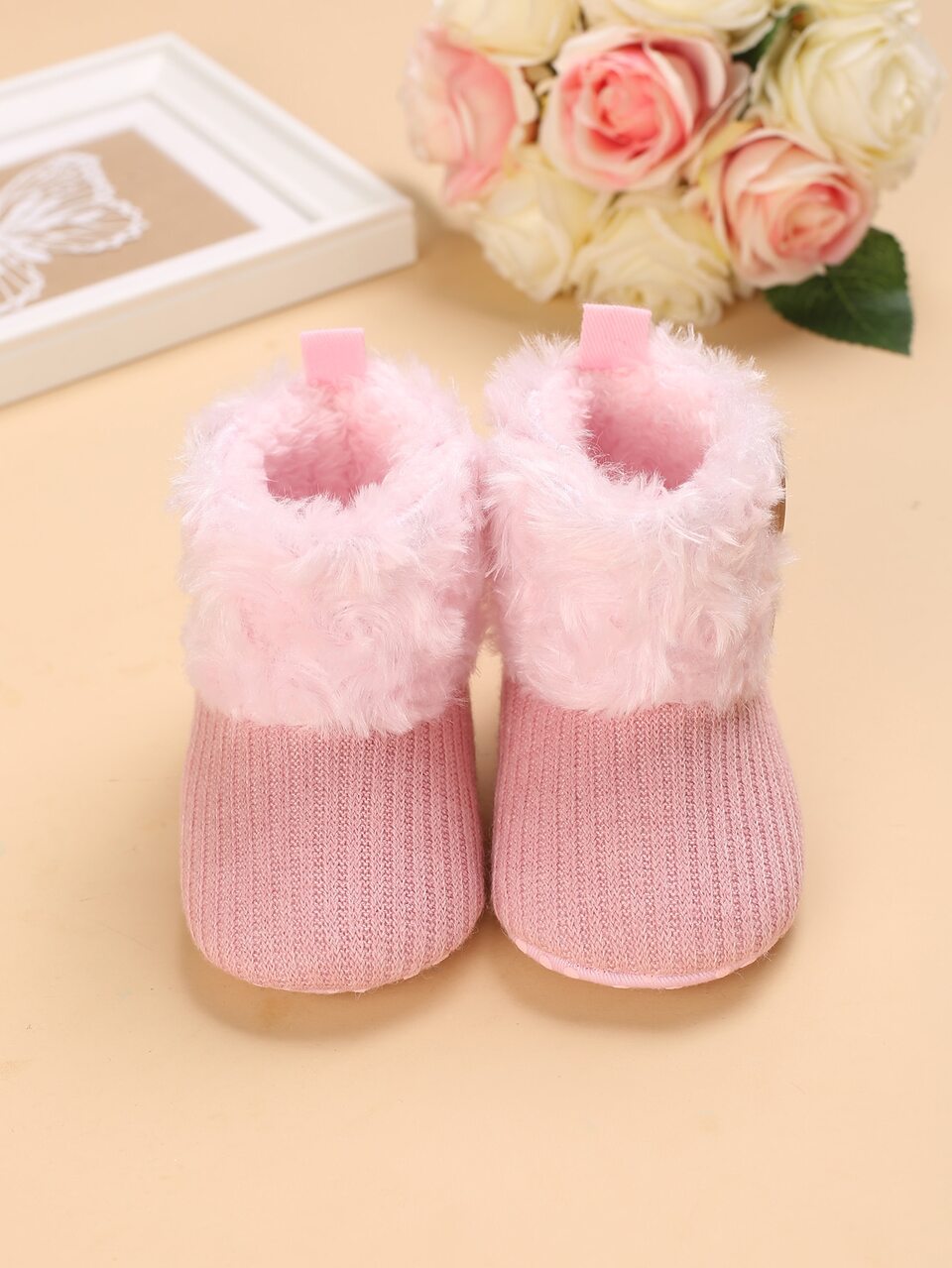 Baby Buttons Decor Fluffy Boots