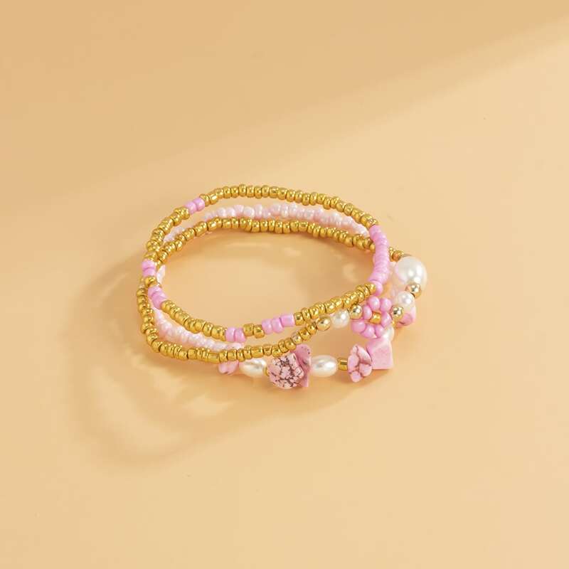 

3pcs Beaded Bracelet, Gold
