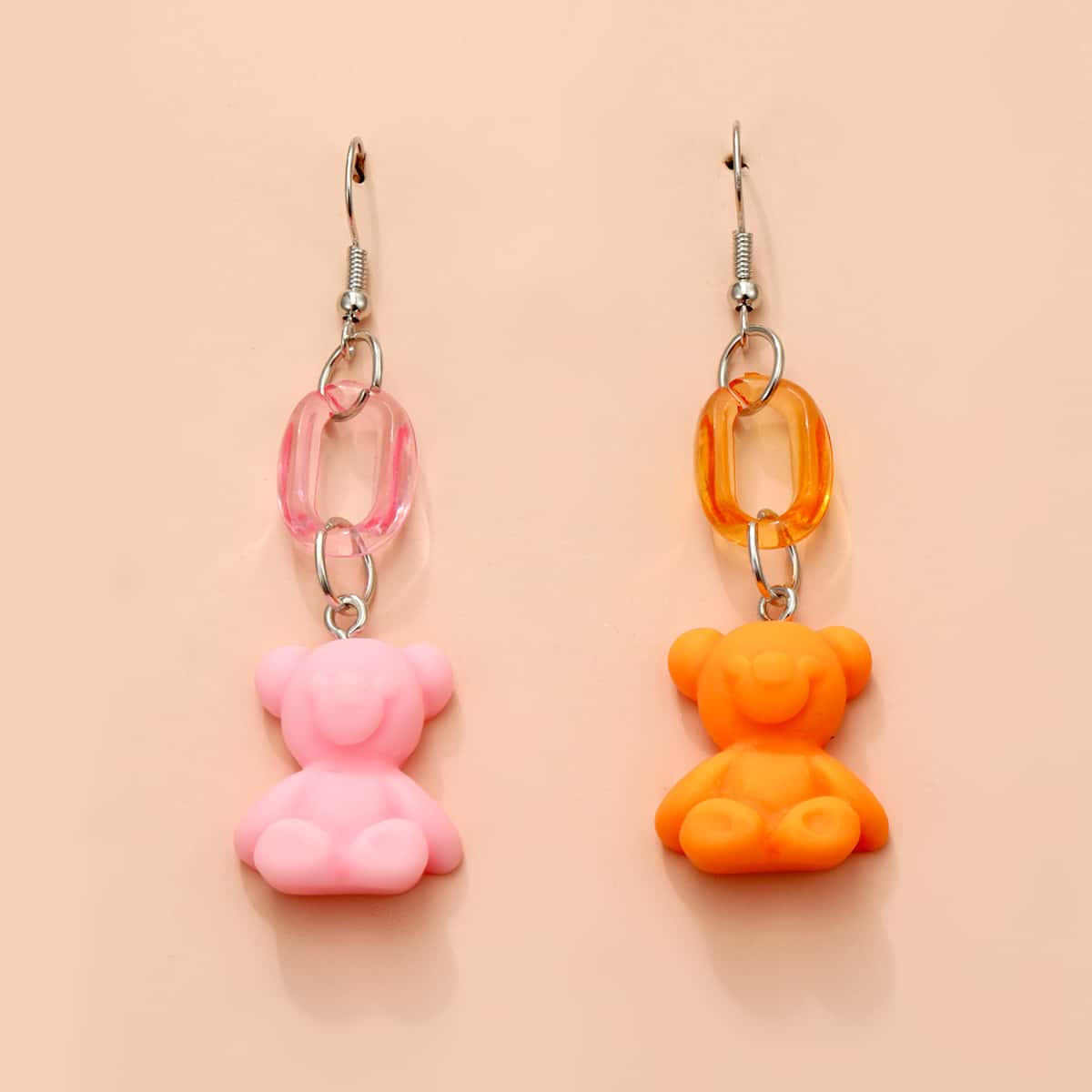 

2pairs Bear Drop Earrings, Multicolor