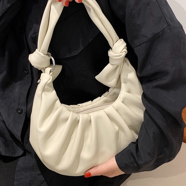 

Minimalist Knot Detail Ruched Bag, White