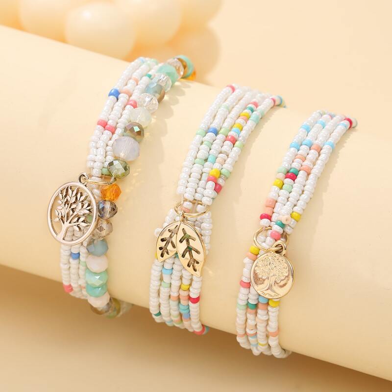 

3pcs Tree Decor Beaded Bracelet, Multicolor