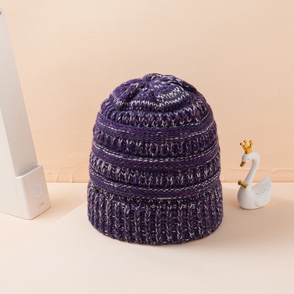 

1pc Knit Beanie, Purple