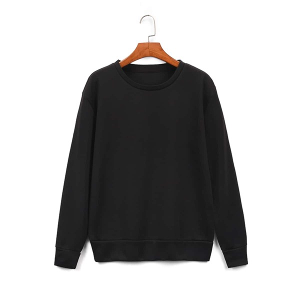 

Solid Round Neck Drop Shoulder Sweatshirt, Black