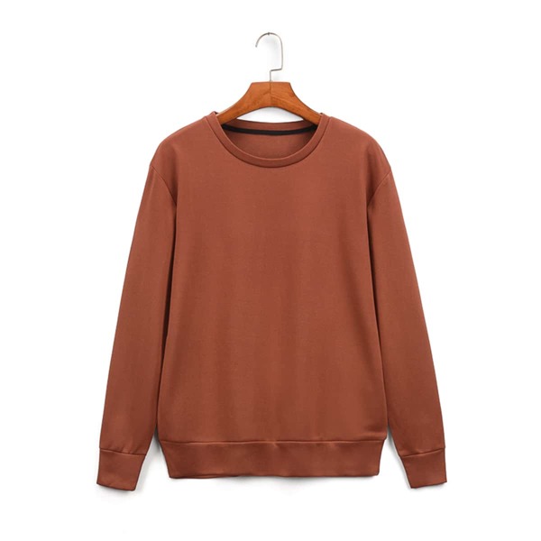 

Solid Round Neck Drop Shoulder Sweatshirt, Coffee brown