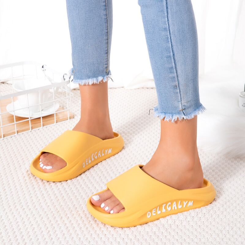 

Letter Graphic Open Toe Slides, Yellow