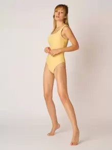 SHEIN One-Shoulder One Piece Swimsuit - Yellow - View 1
