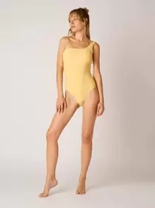 SHEIN One-Shoulder One Piece Swimsuit - Yellow - View 3