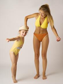 SHEIN Bikini acanalado con dos tonos y anilla en forma de O - Multicolor - Ver 3