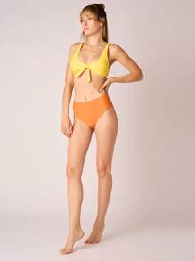 SHEIN Summer Beach Two Tone Knot Bikini Set, Bathing Suit - Multicolor - View 7