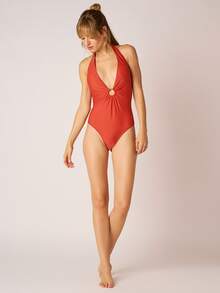 SHEIN 1 pieza bañador una pieza fruncido - Óxido marrón - Ver 8