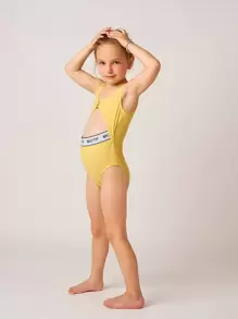 SHEIN Toddler Girls Cut-Out One Piece Swimsuit - Yellow - View 6