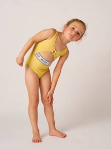 SHEIN Toddler Girls Cut-Out One Piece Swimsuit - Yellow - View 8
