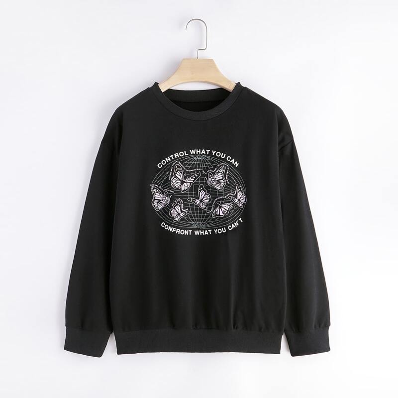 

Letter Butterfly Graphic Sweatshirt, Black