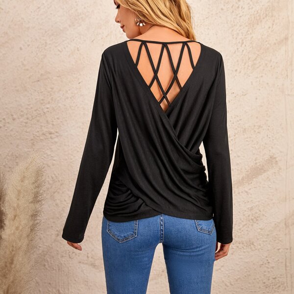 

Cut Out Crisscross Back Tee, Black