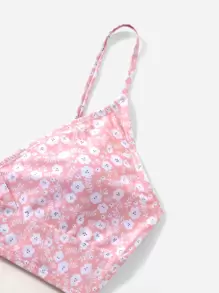 Ditsy Floral Surplice Neck Bikini - Pink - View 3