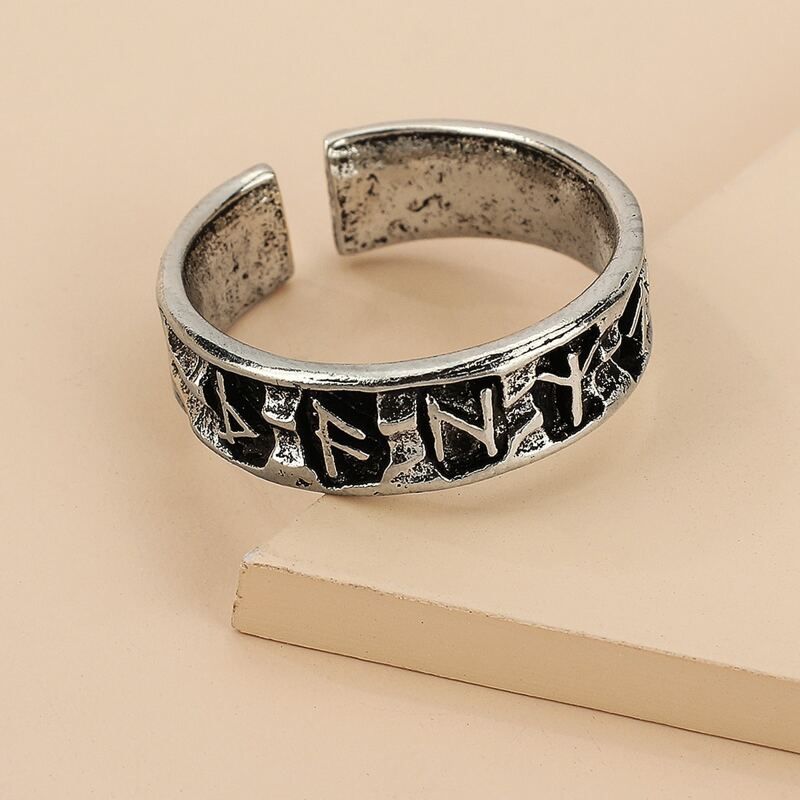 

1pc Letter Graphic Cuff Ring, Antique silver
