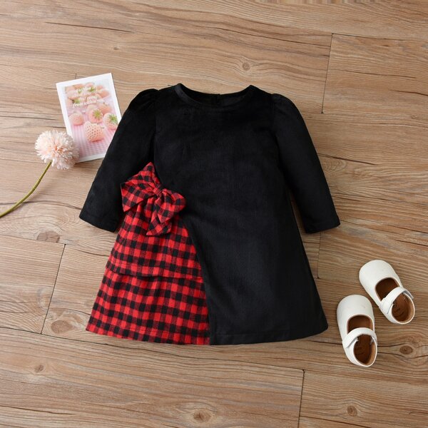 

Baby Contrast Gingham Bow Dress, Black
