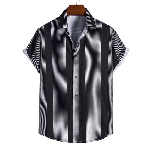 

Men Vertical Stripe Button Up Shirt, Black