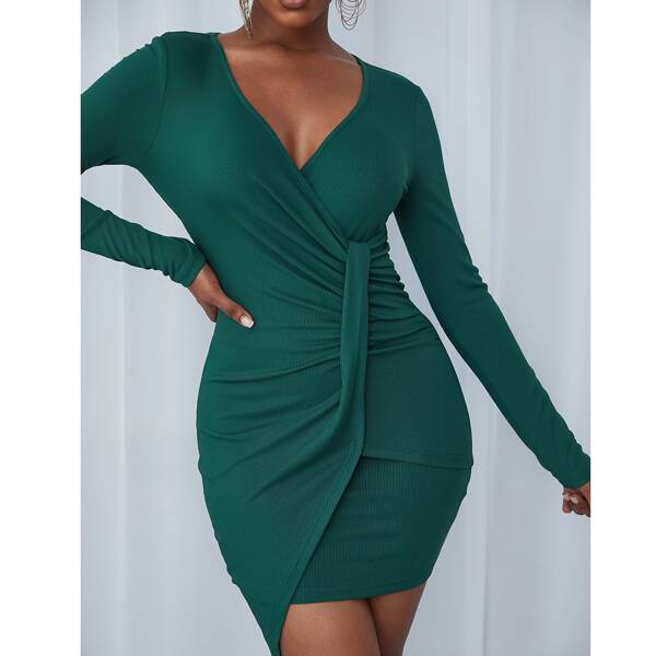 

Side Draped Bodycon Dress, Green