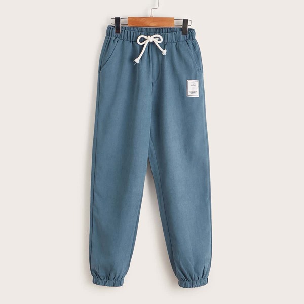 

Boys Knot Waist Patched Detail Pants, Dusty blue