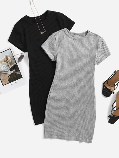 SHEIN EZwear 2 Packs Rib-Knit Dress