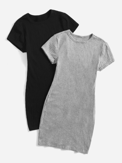 SHEIN EZwear 2 Packs Rib-Knit Dress