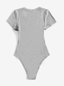 SHEIN EZwear Scoop Neck Rib-knit Bodysuit - Light Grey - View 2