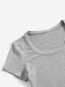 SHEIN EZwear Scoop Neck Rib-knit Bodysuit - Light Grey - View 3